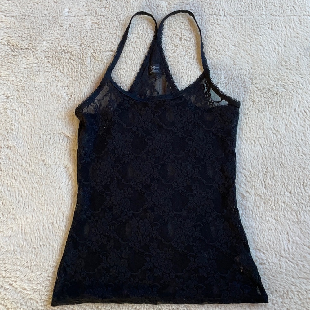 Trillium | Black Floral Lace Racerback Tank | M